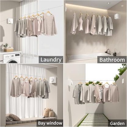 JOOM Retractable Clothesline Indoor,13.7 FT Wall Mounted Single Line,White - color: White Square
