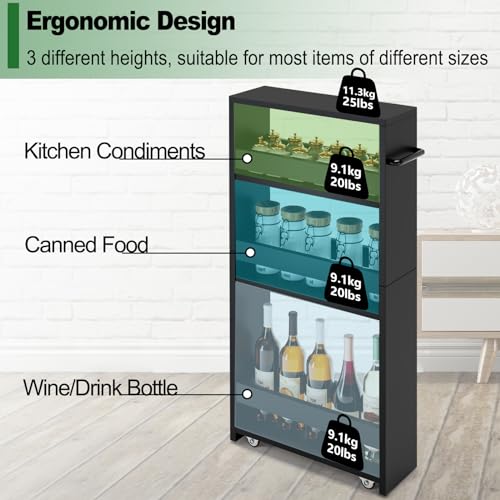 MARTY Slim Rolling Storage Cart, Wood Utility Kitchen Bathroom Laundry Cart - color: All Black, size: 5.51"D x 15.75"W x 31.5"H