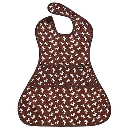 Plie Full Coverage Waterproof Feeding Bib for Toddlers – Extra Long Apron Bib for Mealtime, Self-Feeding, High Chairn - color: Brown/Puppy