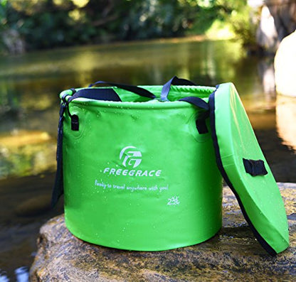 Freegrace Collapsible Water Bucket with Lid 23L Portable Camping Wash Basin - color: Green, size: 23L