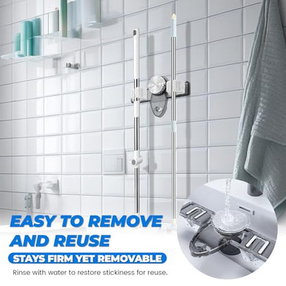 LELE LIFE 2 Pack Broom Holder Mop Hanger - Strong Suction Cup - No Drill Removable Broom Organizer Rack Wall Mount with Hooks for Bathroom Kitchen Garage, Clear Grey - color: Clear Grey