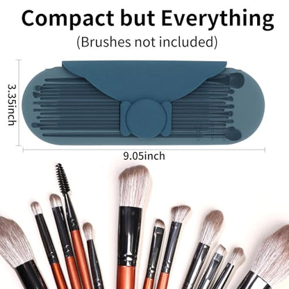 Travel Silicone Makeup Brush Holder with Cleaning Pad and Magnetic Closure - color: Dark Blue