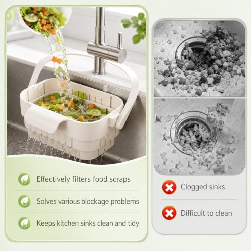 Foldable Hanging Sink Drain Basket, 2026 Upgraded Foldable Kitchen Sink Strainer, Hanging Foldable Fruit and Vegetable Filter Basket, Suitable for Kitchen Sinks, Easy to Store, Space-Saving (green) - color: Green