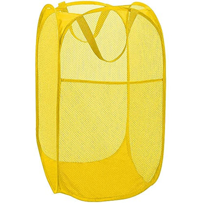 BATTOO Deluxe Strong Mesh Pop up Laundry Hamper Basket with Side Pocket for Laundry Room, Bathroom, Kids Room, College Dorm or Travel Yellow - color: Yellow