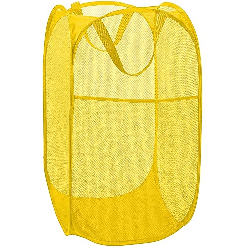 BATTOO Deluxe Strong Mesh Pop up Laundry Hamper Basket with Side Pocket for Laundry Room, Bathroom, Kids Room, College Dorm or Travel Yellow - color: Yellow