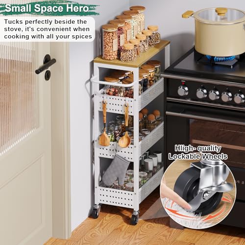 Laundry Room Slim Rolling Cart with Wheels for Between Washer and Dryer Gap - color: Light White, size: 9.1″ Wide