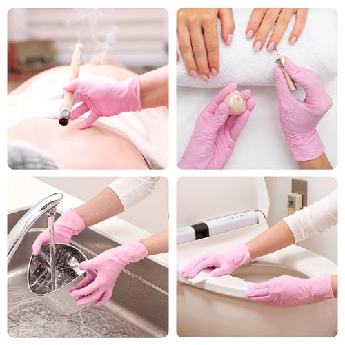 SwiftGrip Pink Nitrile Gloves, 3-mil, Industrial Gloves Disposable Latex Free, for Cleaning & Esthetician, Rubber Powder-Free, 100-ct Box (X-Large) - size: X-Large