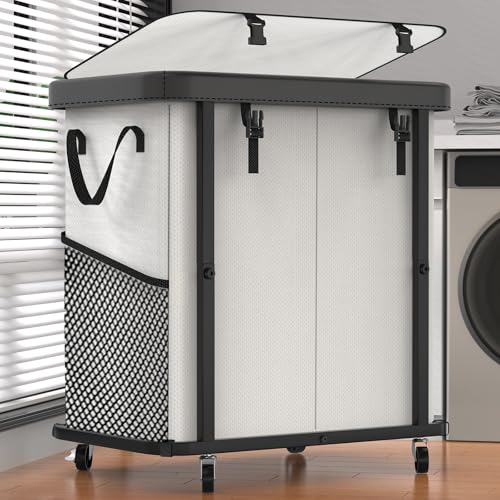 Laundry Basket with Wheels,190L (50 Gal) Laundry Hamper 2 Setion - Beige - color: Beige, size: 2 Section-190L