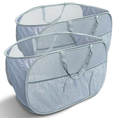Pop Up Laundry Hamper 2 Pack with Handles & Side Pockets - color: Grey + Grey