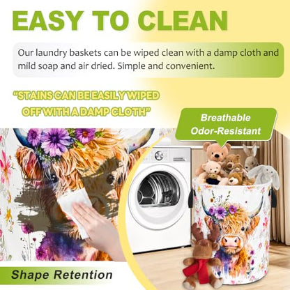 Highland Cow Laundry Basket Foldable Waterproof Oxford Cloth Funny Tote Bag - color: Highland Cow