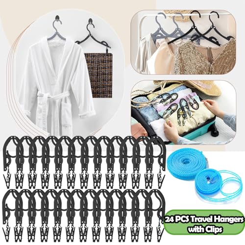 24 PCS Travel Hangers,Portable Folding Clothes Hanger with Clips - size: 24PCS