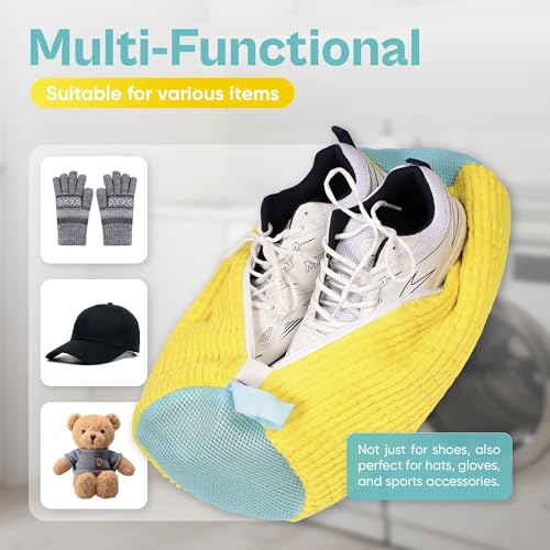 Shoe Washing Machine Bag – 2 Pack Mesh Laundry Bags for Sneakers, Tennis Shoes & Sports Trainers – Reusable Zippered Cleaning Bag to Protect Footwear, Comes with Metal Hanging Hook (Yellow)