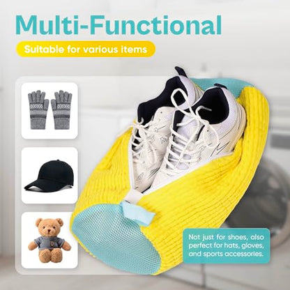 Shoe Washing Machine Bag – 2 Pack Mesh Laundry Bags for Sneakers, Tennis Shoes & Sports Trainers – Reusable Zippered Cleaning Bag to Protect Footwear, Comes with Metal Hanging Hook (Yellow)