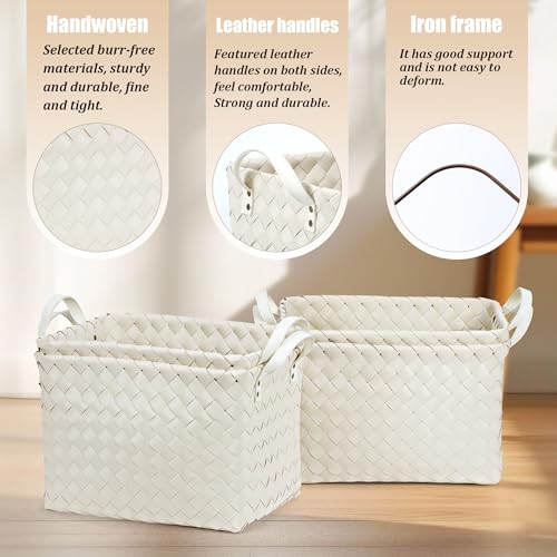Handwoven Clothes Basket Laundry Hampers Large Wicker Storage Baskets for Shelves Blankets Closet Storage Bins Car Bedroom Bathroom Organizers and Storage Bath (Pack of 4, Ivory) - color: Ivory