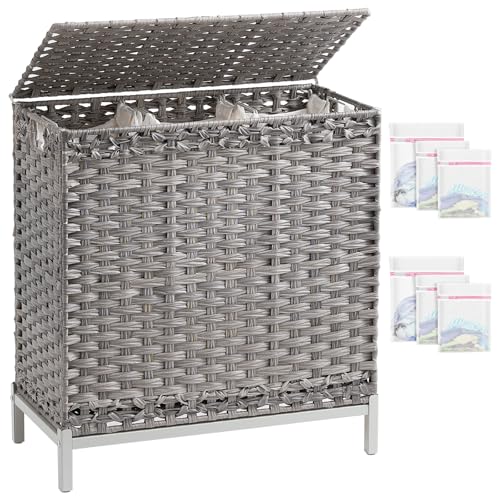 SETVSON Laundry Hamper with Lid, 35 Gal 3-Bag Clothes Sorter, Gray - color: Gray, size: 132 L - 35 gal