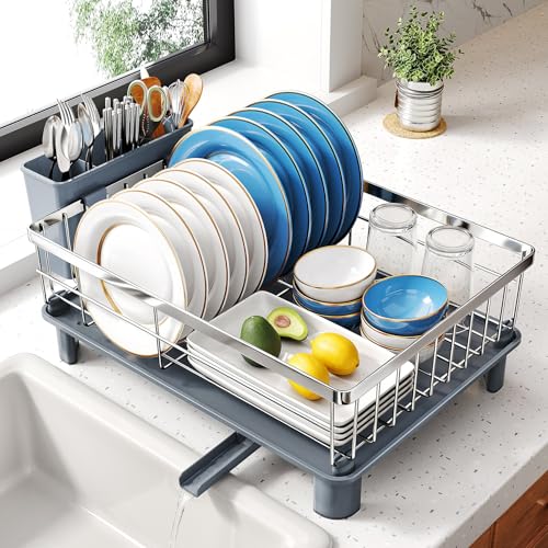 SNTD Dish Drying Rack for Small Kitchen Counter, 11" W x 15" L, Silver - color: Silver, size: 11" W x 15" L