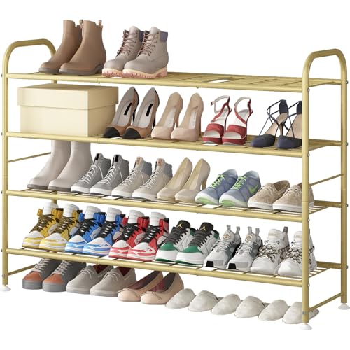 LINZINAR 4 Tier Long Shoe Rack for Closet Metal Shoe Organizer for Entryway - color: Gold, size: 4-Tier
