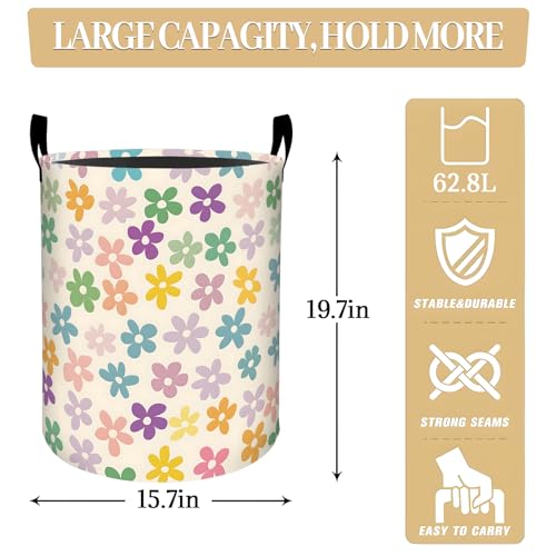 Colorful Cartoon Floral Laundry Basket, Dorm Nursery Foldable Laundry Hamper Organizer for Bathroom Decor, Toy Clothes Storage Box for Bedroom 19.7x15.7 Inch - style: Floral21