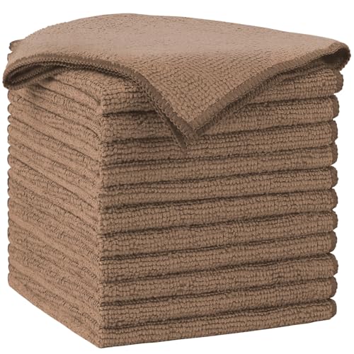 AIDEA Brown Microfiber Cleaning Cloth-12PK, Cleaning Rags 12"x12" Absorbent - color: Brown, size: 12in.x12in.