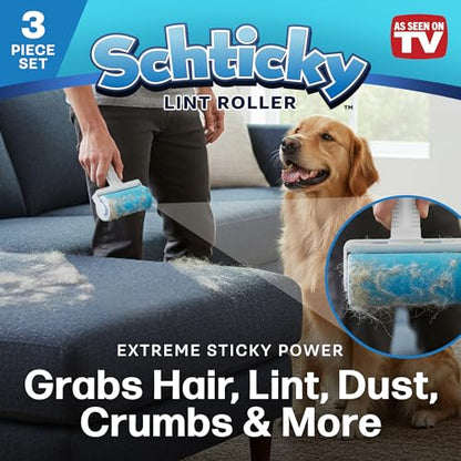Schticky 3-Piece Lint Roller Set, Reusable & Washable, Pet Hair Remover