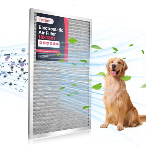 Torjim 18x18x1 MERV8 Washable Reusable Electrostatic Air Filter, AC/HVAC Furnace Filter, Permanent Filter, Breathe Fresher, Easy Install - size: 18x18x1