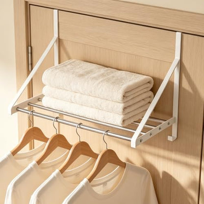 Over Door Clothes Drying Rack 13"-23" Length No Drill for Apartment Rental - color: White