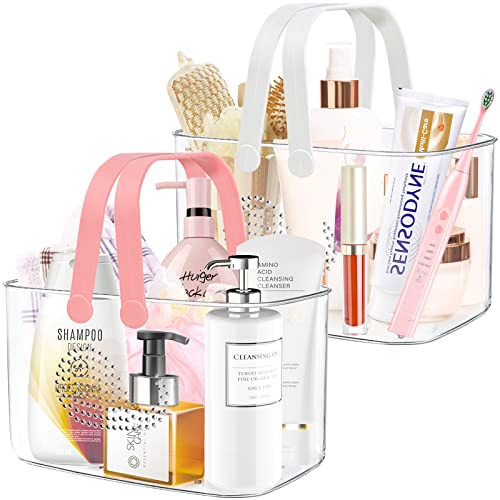 2 Pack Plastic Shower Caddy Basket for Bathroom (White+Pink) - color: White+Pink