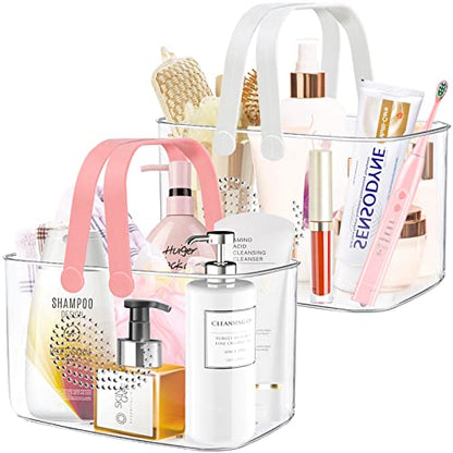 2 Pack Plastic Shower Caddy Basket for Bathroom (White+Pink) - color: White+Pink