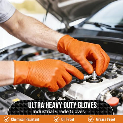 ANBOSON 10 Mil Heavy Duty Diamond Texture Nitrile Gloves, Large, 100 Ct - color: Orange of 100, size: Large