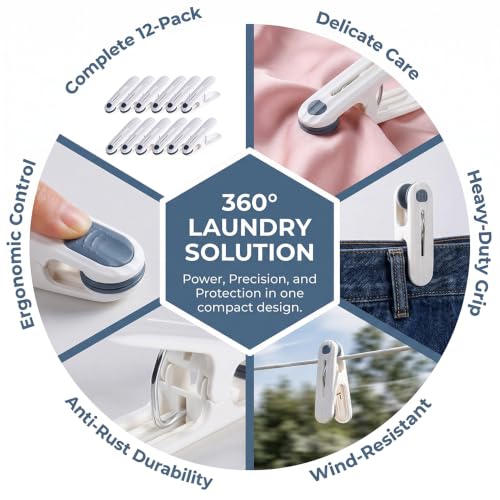 12 Pack Laundry Hooks, Multi Hanging Clips for Closet Organizer, Windproof Drying Rack Accessories for Pants, Socks, Towels, Hats