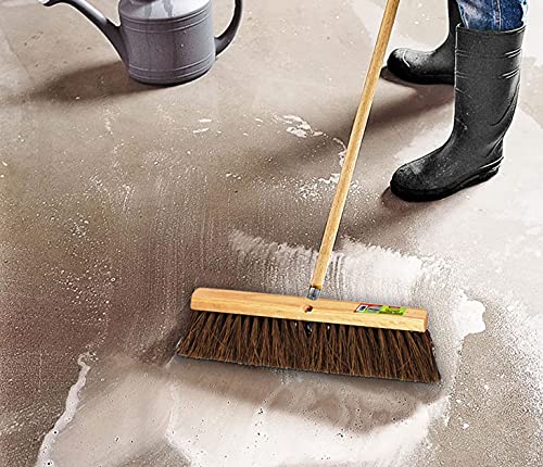 Push Broom Indoor and Outdoor Floor Sweep Use, 18 Inch, Heavy Duty Hardwood Block, Palmyra Bristles Scrub Brush, Cleaning Broom for Patio Garage, Deck, Or Home Use - size: 18"