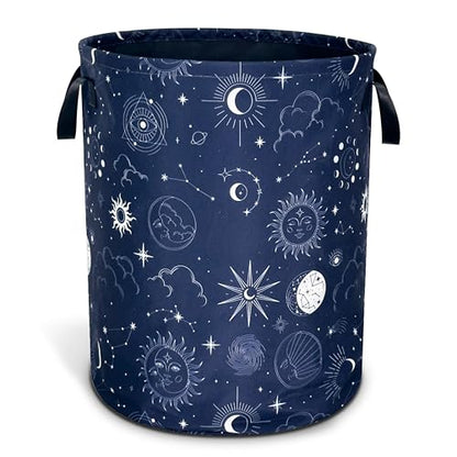 Night Sun Stars Moon Laundry Basket Foldable Oxford Cloth 18.9 x 16.5 Inch - color: Night Sun Stars Moon