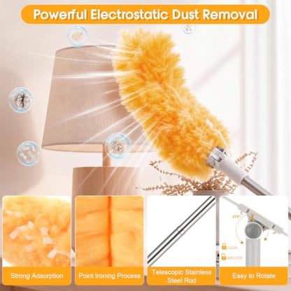 40 Pcs Heavy Duty Duster Refills with 6 ft Extendable Handle and 1 Pair of Gloves, Compatible with Swiffer 360° Disposable Microfiber Feather Dusters Kit for Cleaning Home(Orange) - color: Orange