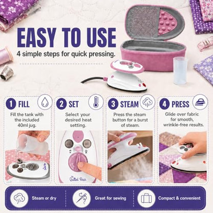 The Quilted Bear Premium Mini Steam Iron for Quilting and Travel, Pink - color: Pink, size: Premium Mini Iron Set