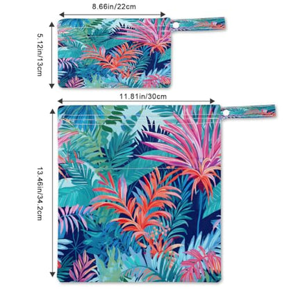 Pardick Wet Bag 2Pcs Wet Dry Bag Waterproof Travel Laundry Bags Poppy Leaf Tropical Swimsuit Bags Storage Cloth Diaper Bathing Suit 0rganizer for Beach, Yoga, Gym, Pool - color: Poppy Leaf