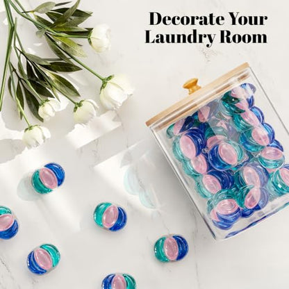 HomePekite Glass Laundry Pods Storage Container & Acrylic Dryer Sheet Holder, Laundry Room Organization and Storage, Detergent Powder Container, with Wooden Lids & Labels, 2+1 Pack - color: Bamboo