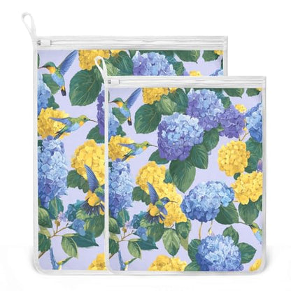 Mesh Laundry Bags Lingerie Bags for Washing Delicates 2 PCS Durable Wash Bag with Zipper Small and Medium Washable Blue Hydrangeas Hummingbirds - color: Blue Hydrangeas Hummingbirds