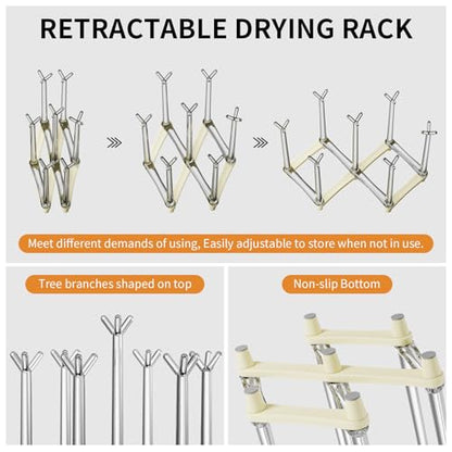 Marbrasse Retractable Cup Drying Rack, Drinking Glass and Sports Bottle Drainer Stand, Plastic Bag Dryer with Non-Slip Bottom for Kitchen Countertop - White - color: White