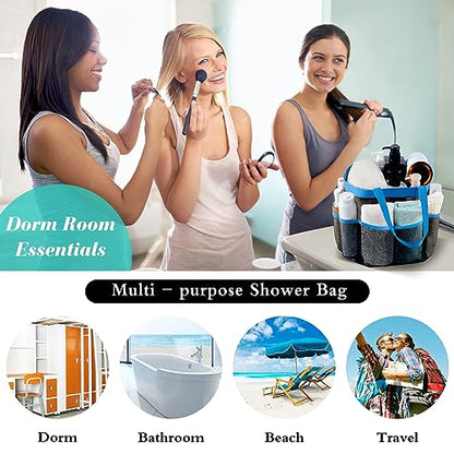 Mesh Shower Caddy Portable - 9 Pockets, Shower Bag for Dorm Room Camping - color: Blue