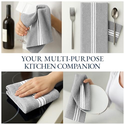 LANE LINEN Tea Towels 100% Cotton Absorbent Lint-Free 6 Pack - color: 04: Grey Chambray, size: 06 Pack