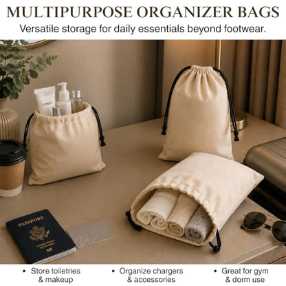 Cotton Shoe Travel Bags with Drawstring, Pack of 3, 23"x19" inch - size: Large (23"×19")