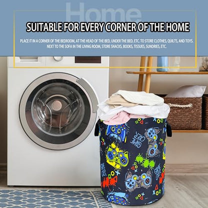 Game Controller Laundry Basket Foldable Waterproof Hamper 18.9 x 16.5 Inch - color: Game Controller