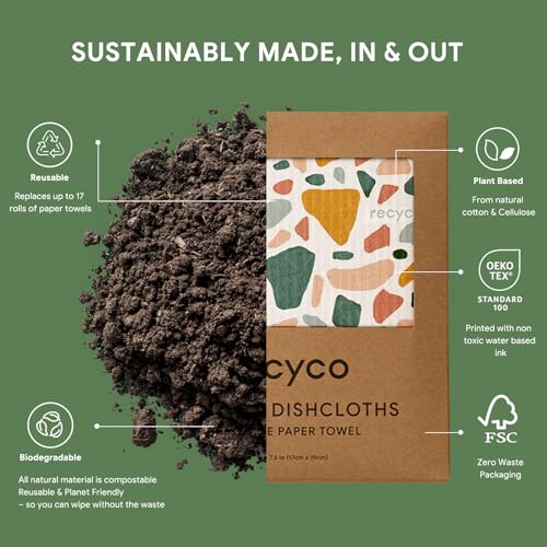 RECYCO Swedish Dishcloths for Kitchen | 5 Pack Urban Boho Terrazzo Washable Dish Rags | Cellulose Reusable Cleaning Paper Towels | Absorbent Counter Dish Cloth Sponge Kitchen Wipes, 8" L x 7" W - color: Urban Boho Terrazzo-5 Pack