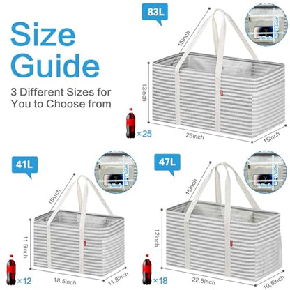 LHZK Standing Extra Large Utility Tote Bag with Metal Wire Frame and the Sides Rinforced, Extra Large Tote Bag with Handle, Reusable Grocery Bags Foldable, Beach Bag, Car Tote (Gray) - color: Gray, size: 22.5''x10.5''x12''-1 Pack