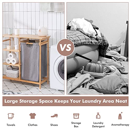 Giantex Bamboo Laundry Hamper Stand, Freestanding Laundry Organizer
