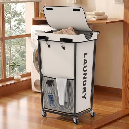 Laundry Hamper with Wheels and Lid, 110L Large Rolling Laundry Basket White - color: White, size: 110L