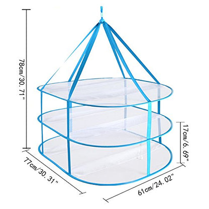 2-3 Tier Folded Mesh Clothes Drying Rack, Stackable Sweater Drying Rack, Portable Hanging Laundry Racks with Fixing Band for T-Shirt, Swimsuit, Underwear(Color:3 Tier) - color: 3 Tier