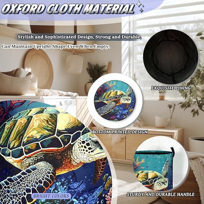 Sea Turtle Laundry Basket Oxford Cloth Foldable Hamper 18.9x16.5 Inch - color: Ocean Animal Colorful Sea Turtle