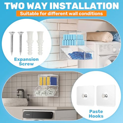 Acrylic Laundry Pods Organizer with 2 Lids - Multi-Purpose Dispenser for Dishwasher Pods, Detergent Powder, Dryer Balls & Snacks | Wall Mount or Desktop Storage