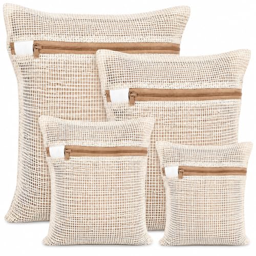 100% Cotton Mesh Laundry Bags, Rust-Proof Zipper Wash Bags for Delicates, Natural Undyed Bags for Lingerie, Sweaters and Baby Clothes, Set of 4 (Natural Cotton, XXL × XL × L × M) - size: XXL × XL × L × M